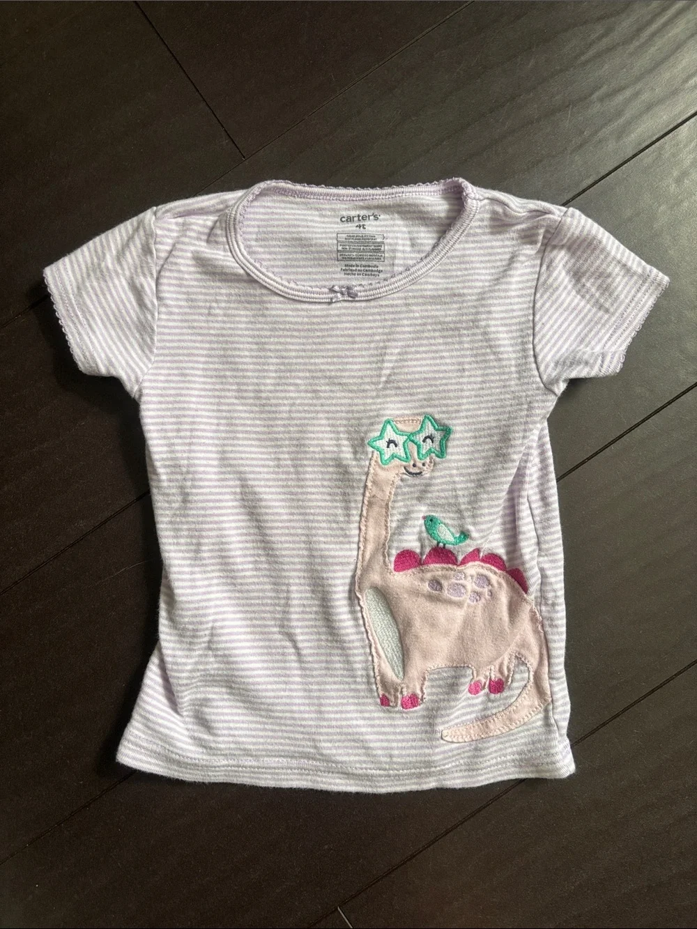 Carter's Lavender and White Striped Star Applique Pajama Top